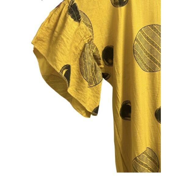 Women’s Ya-Wei Color Blocked Dress Sz 6. Sleeve Edge And Hem Are Ruffled. Comfy! - Picture 3 of 7